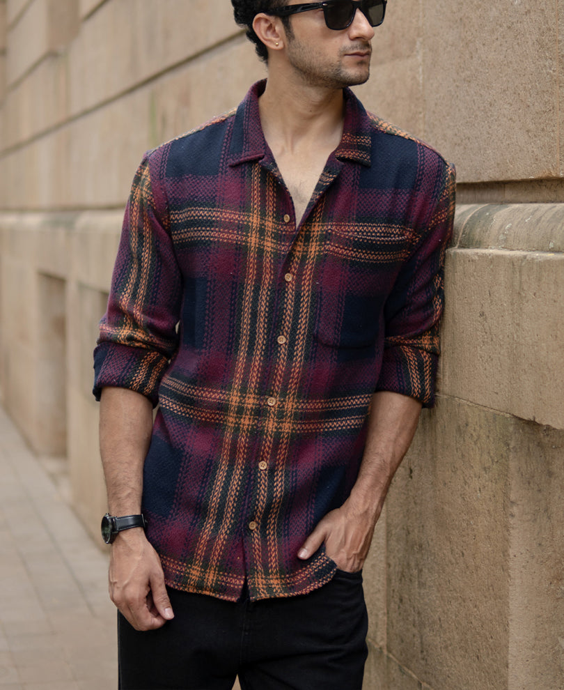 Multicolour Structured Checked Full Sleeves Shirt.