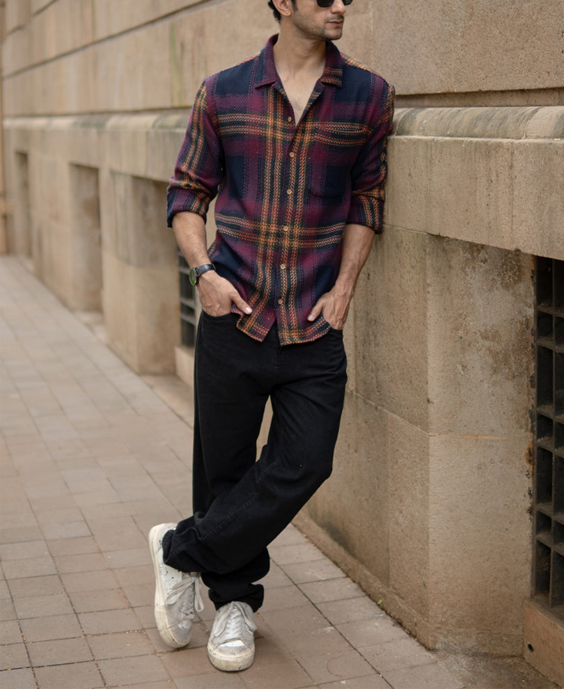 Multicolour Structured Checked Full Sleeves Shirt.