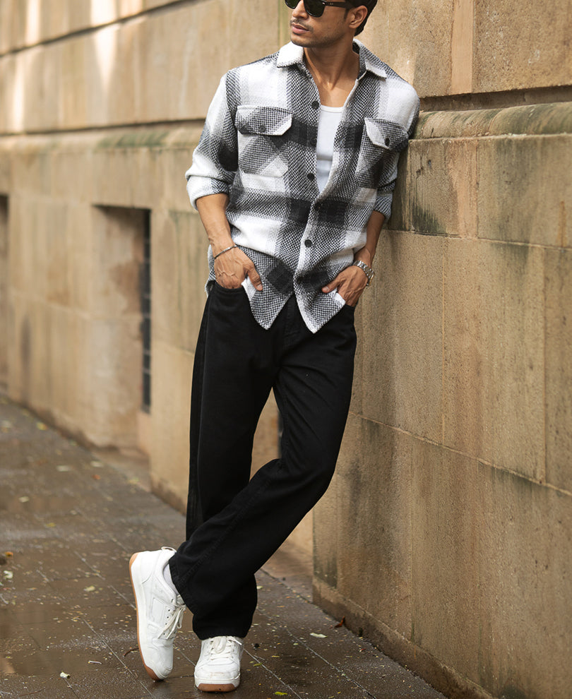 Black And White Checks Overshirt.