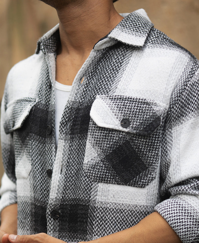 Black And White Checks Overshirt.