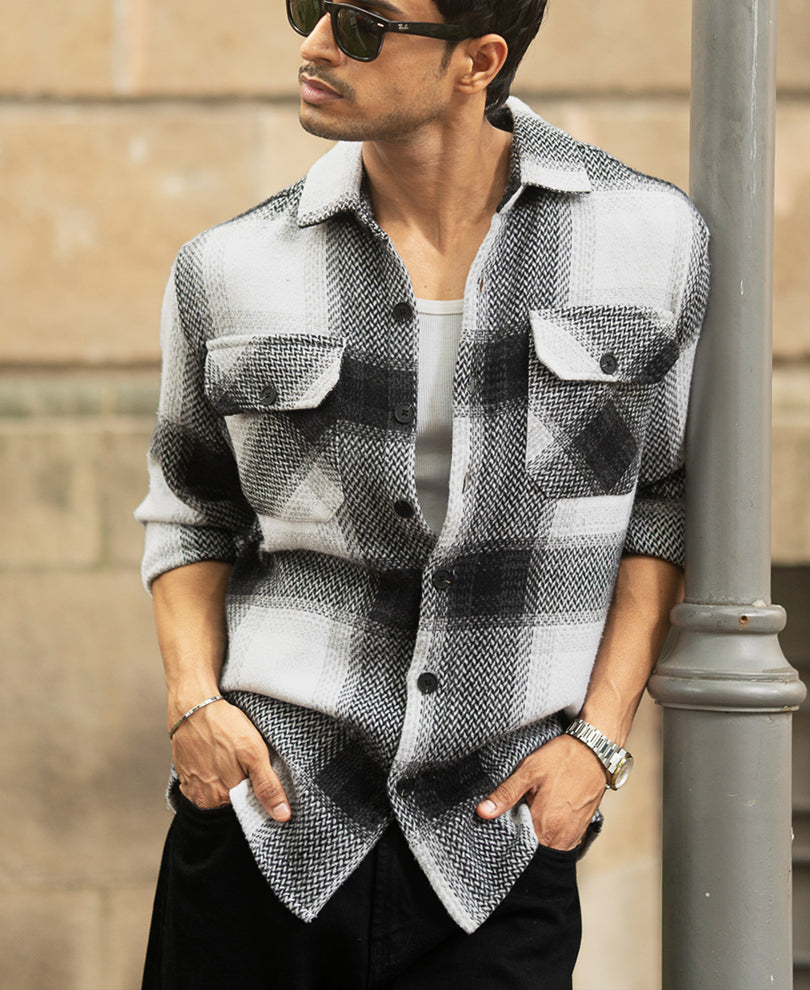 Black And White Checks Overshirt.