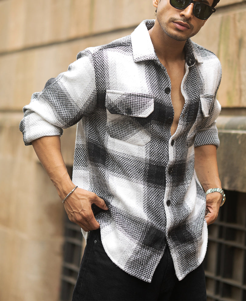 Black And White Checks Overshirt.
