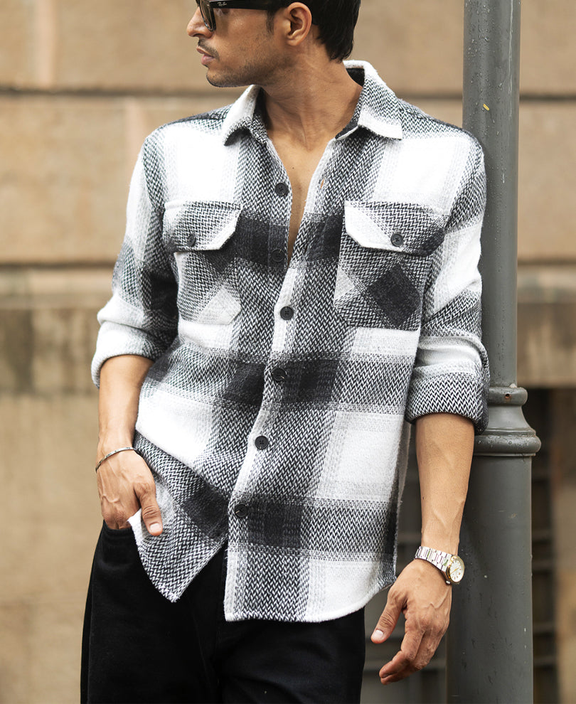 Black And White Checks Overshirt.