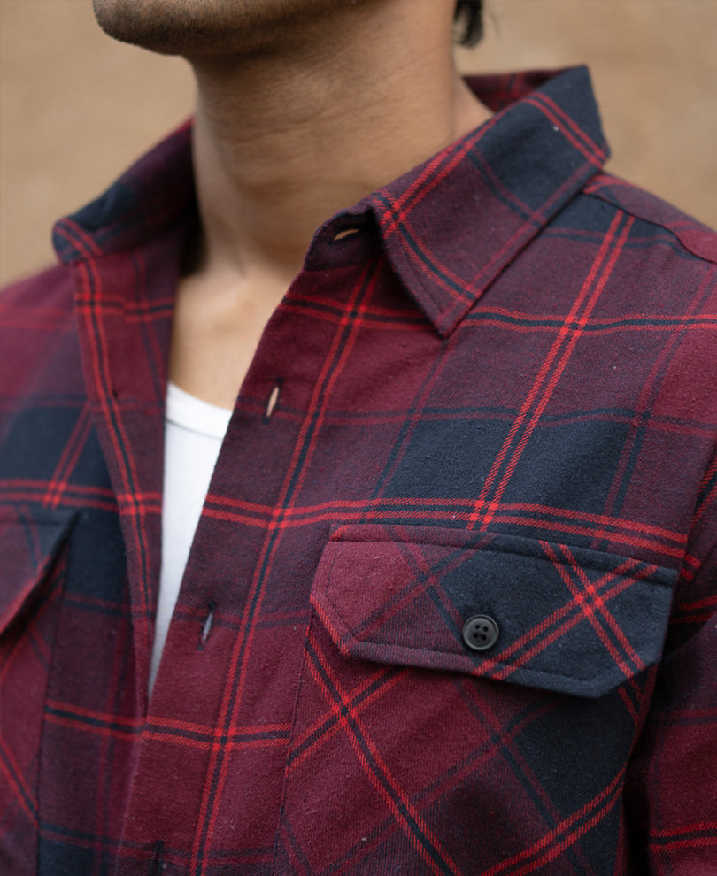 Wine Check Shirt With Pockets.