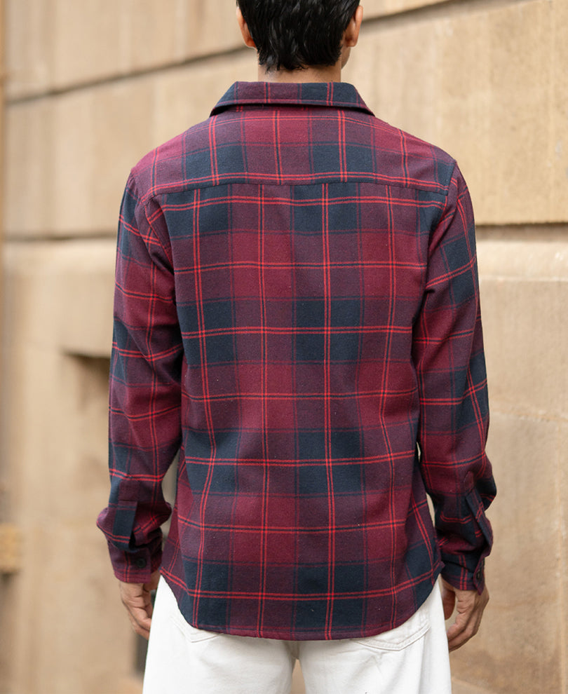 Wine Check Shirt With Pockets.