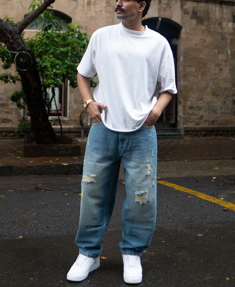Blue Baggy Ripped Jeans.