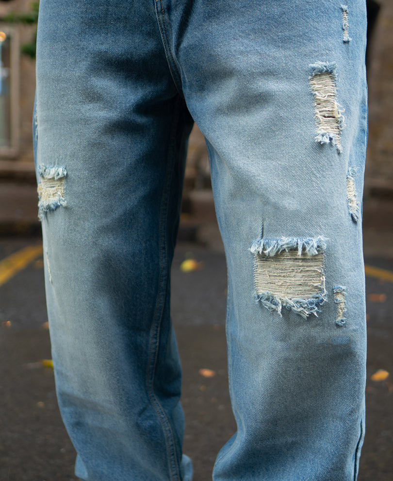 Blue Baggy Ripped Jeans.