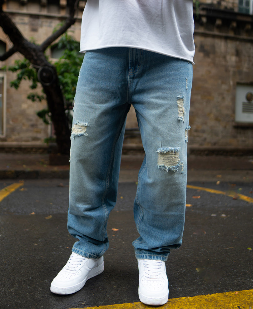 Blue Baggy Ripped Jeans.