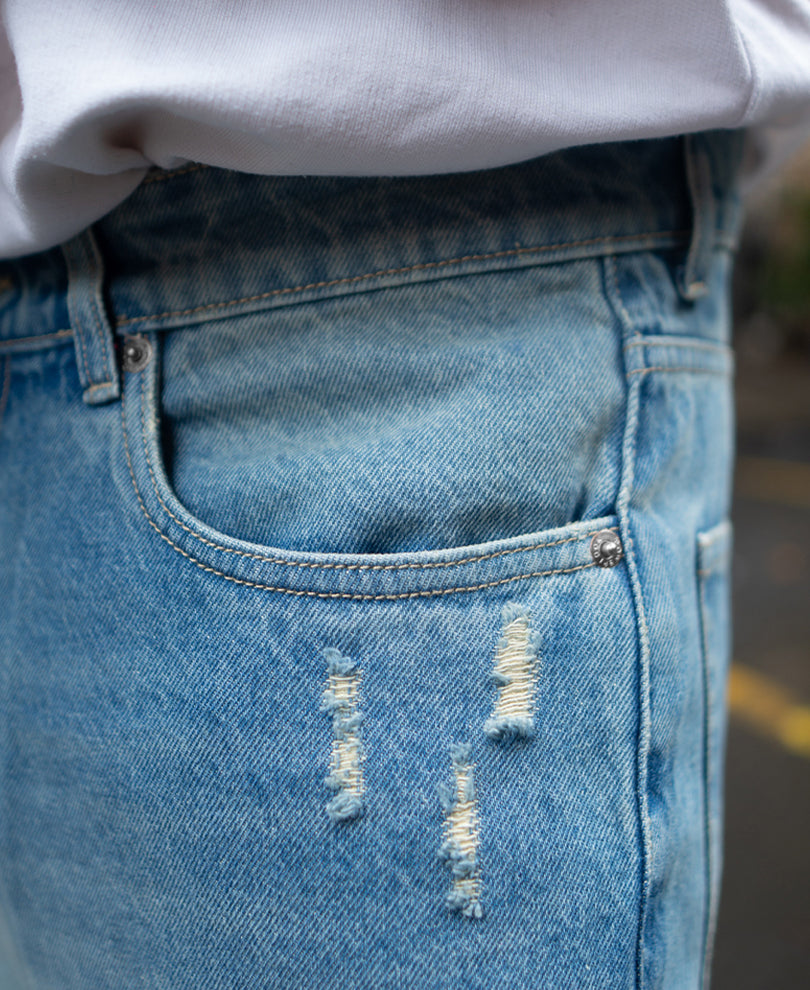 Blue Baggy Ripped Jeans.