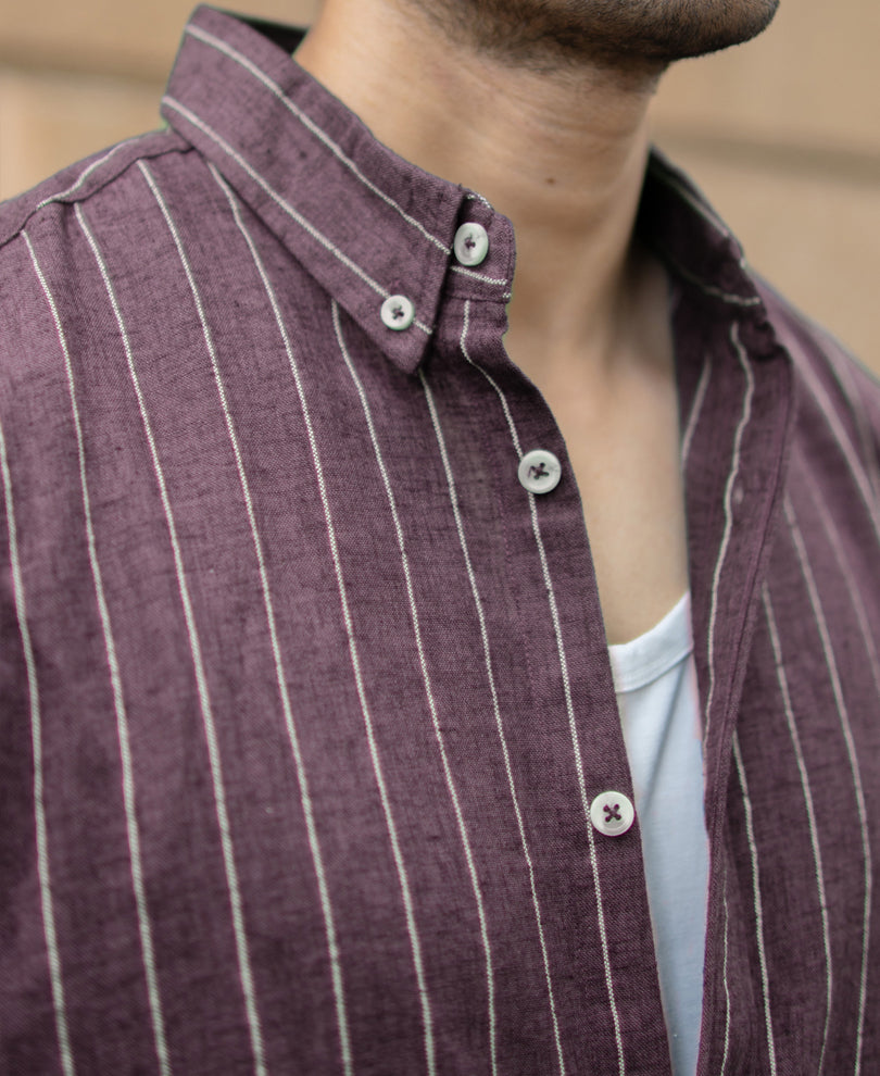 Brown Flowy Striped Shirt.