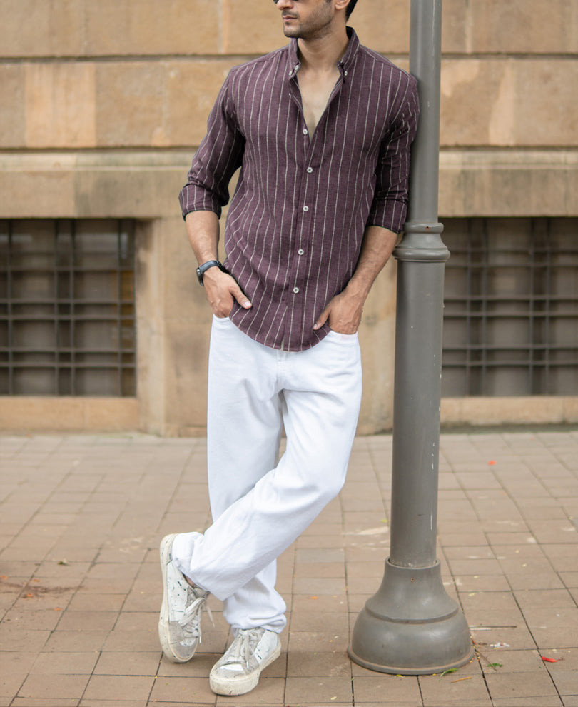 Brown Flowy Striped Shirt.