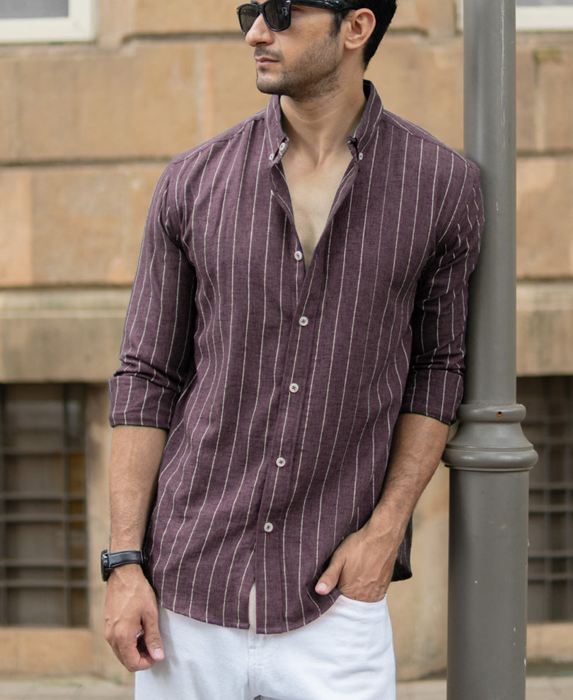Brown Flowy Striped Shirt.