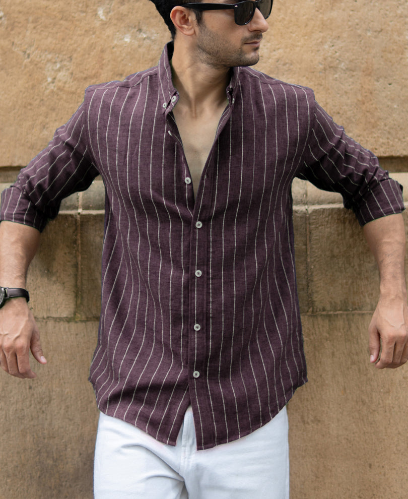 Brown Flowy Striped Shirt.