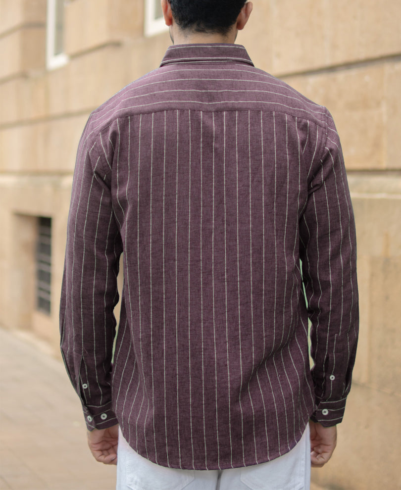 Brown Flowy Striped Shirt.
