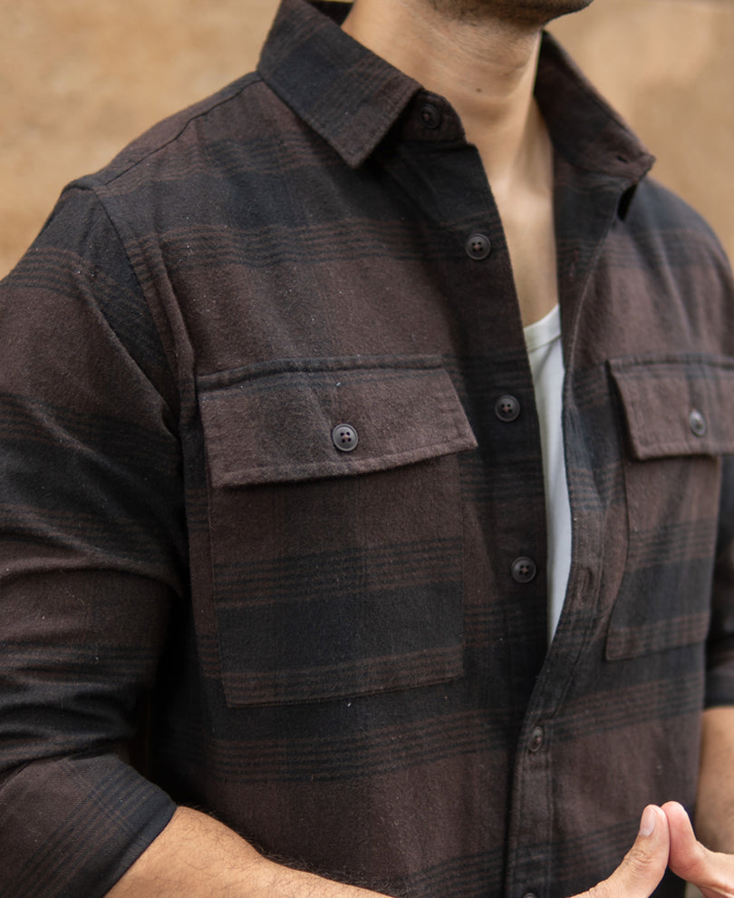 Dark Brown Brushed Checks Shirt.