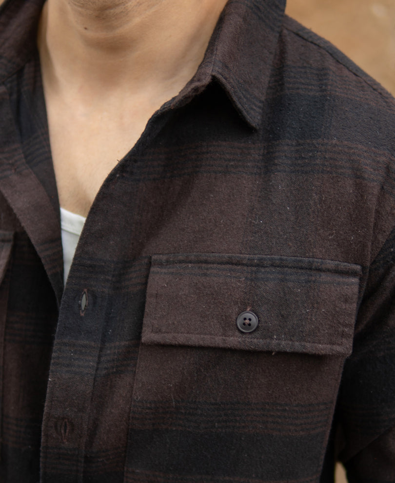 Dark Brown Brushed Checks Shirt.