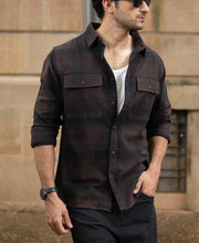 Dark Brown Brushed Checks Shirt.