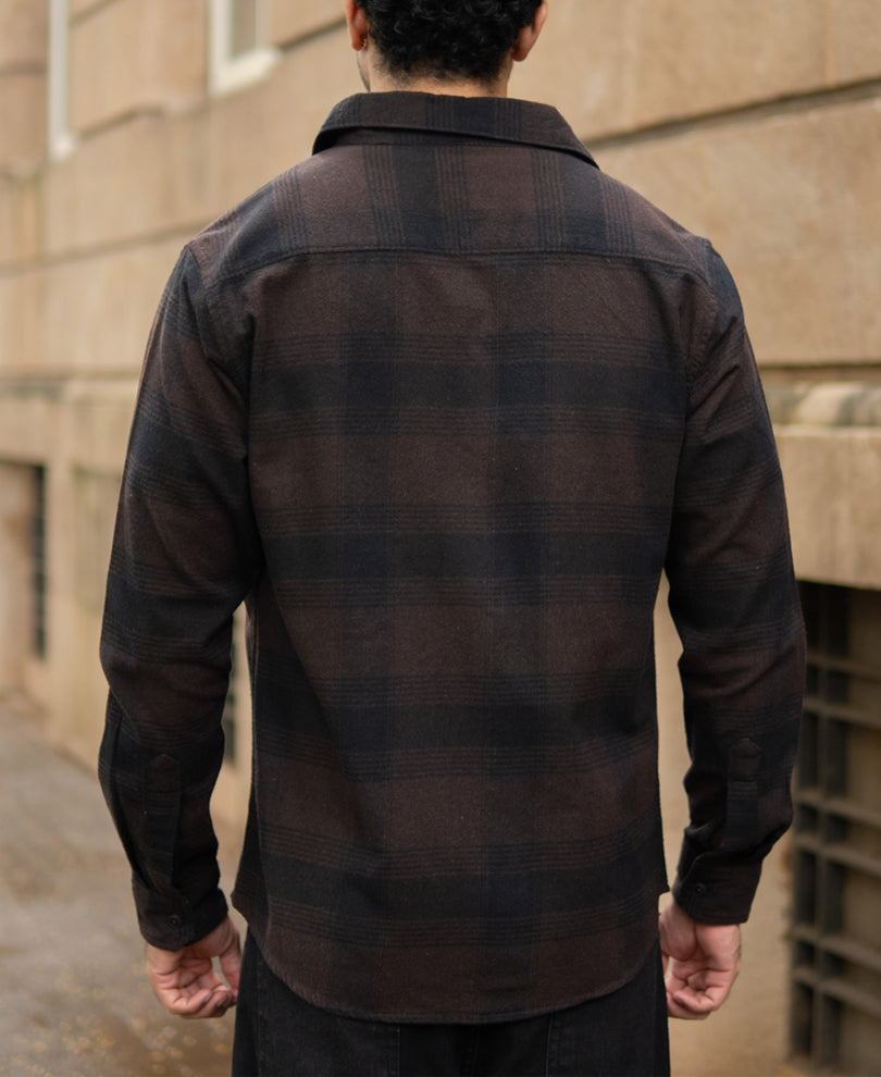 Dark Brown Brushed Checks Shirt.