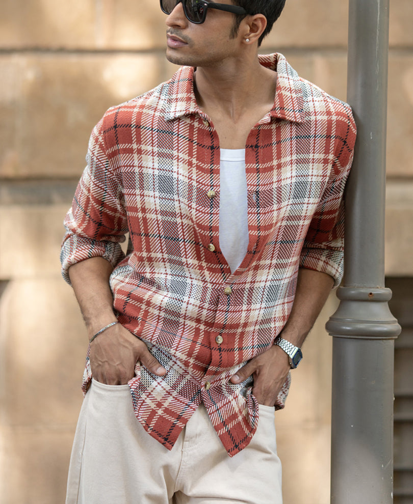 Brick Structured Checks Shirt.