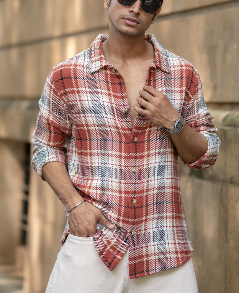 Brick Structured Checks Shirt.