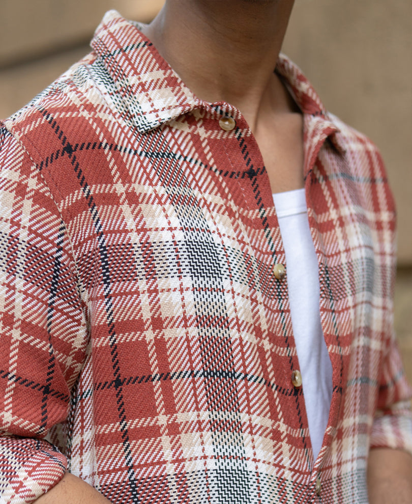 Brick Structured Checks Shirt.