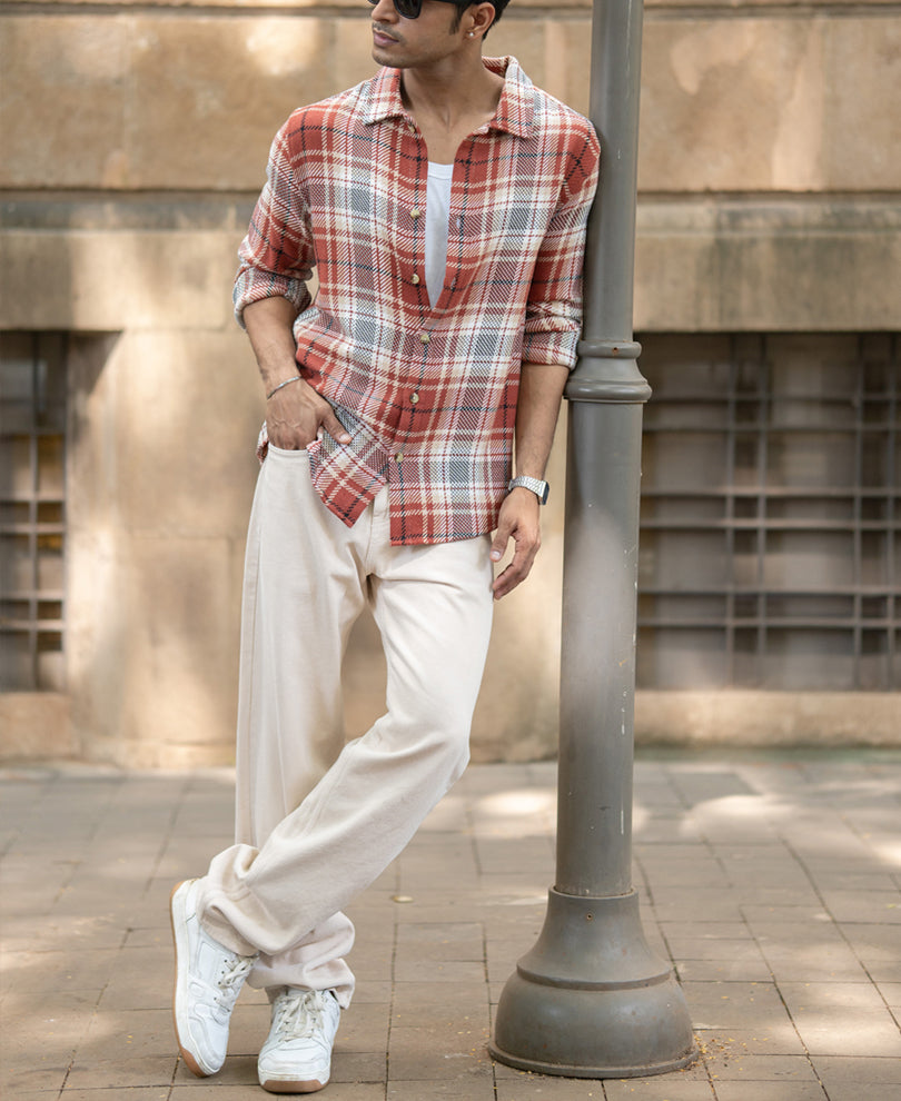 Brick Structured Checks Shirt.