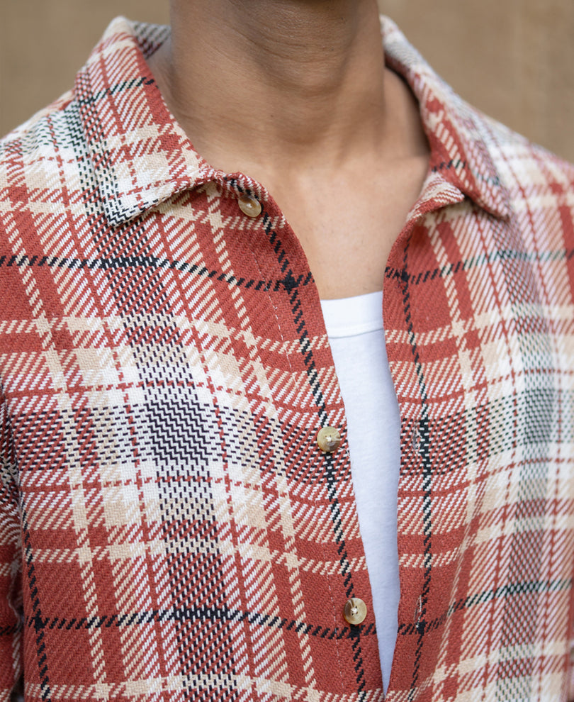 Brick Structured Checks Shirt.