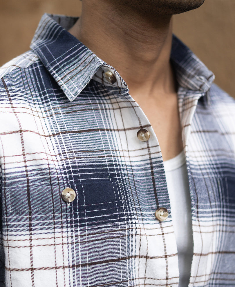 Navy And White Checks Shirt.