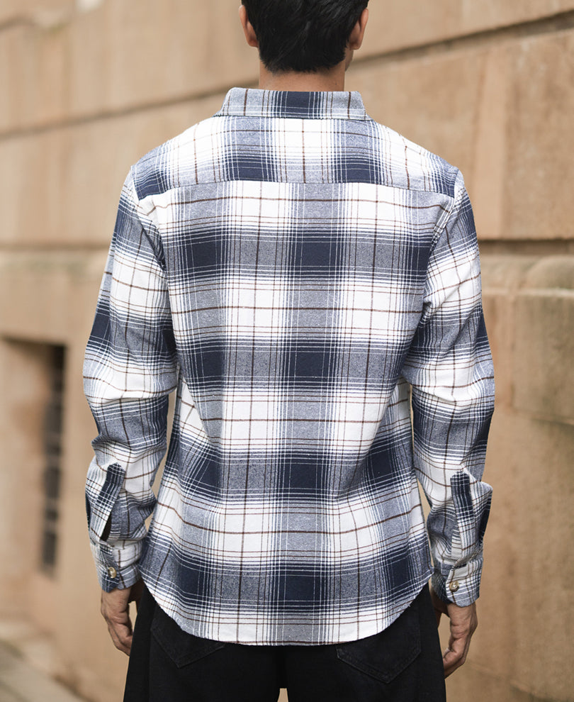 Navy And White Checks Shirt.