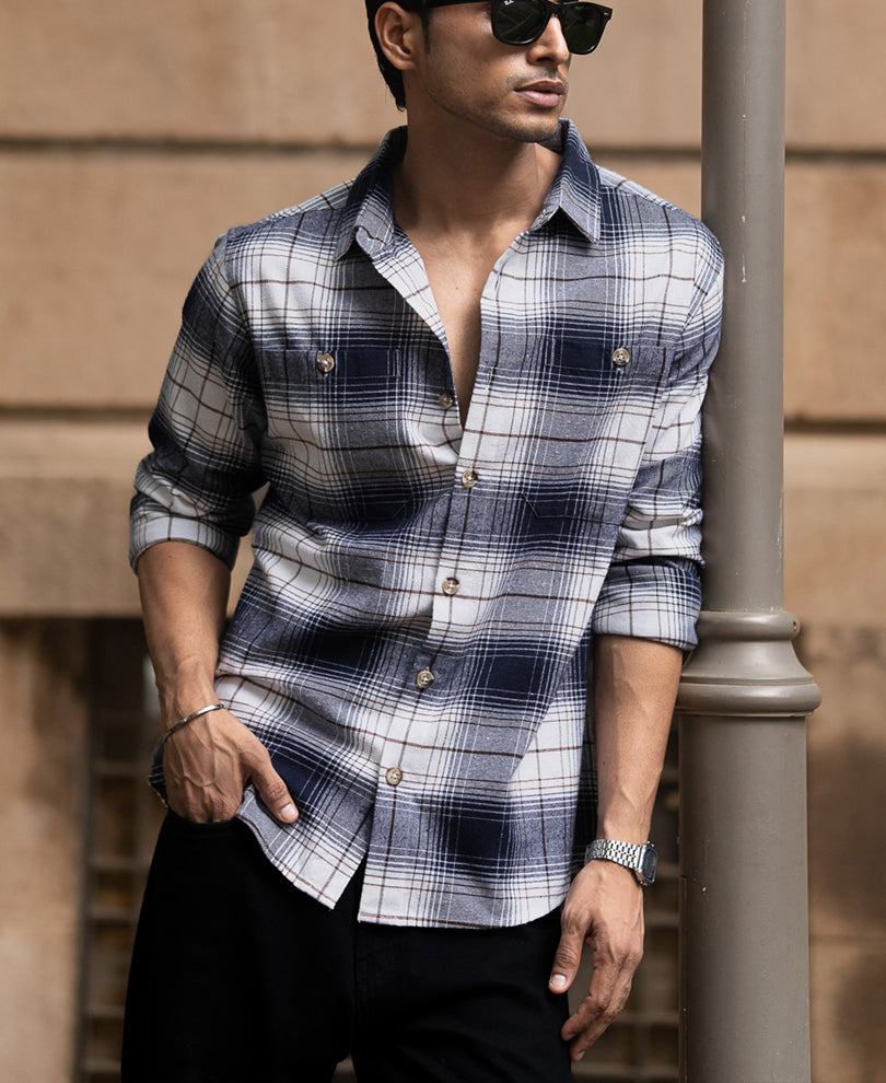 Navy And White Checks Shirt.