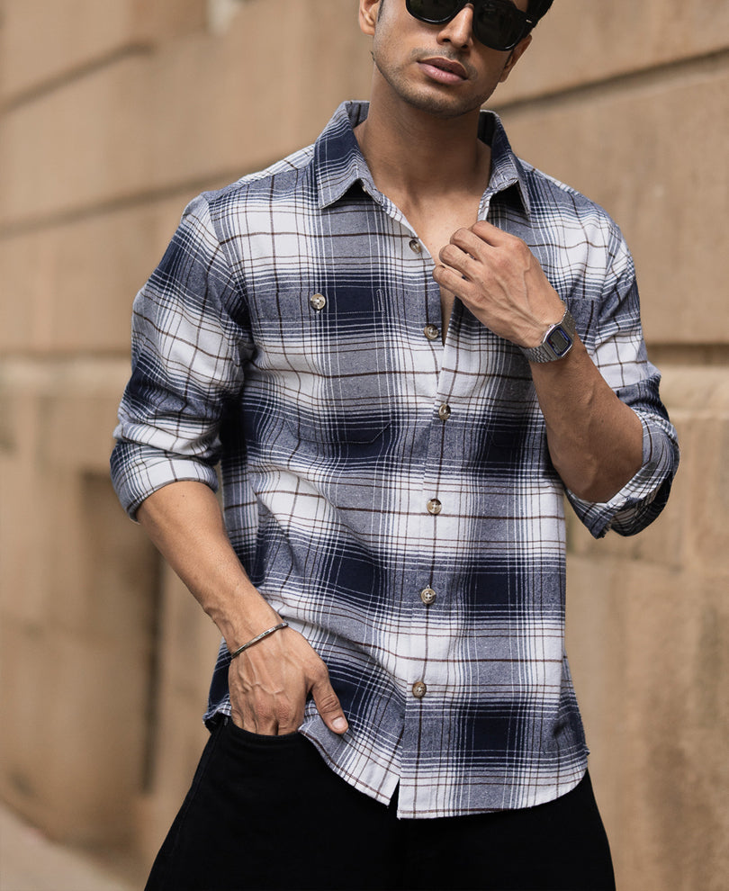 Navy And White Checks Shirt.