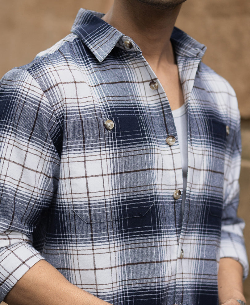 Navy And White Checks Shirt.