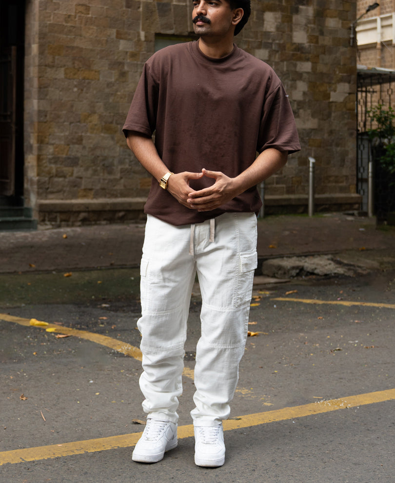 Off-White Cotton Cargo Pant.
