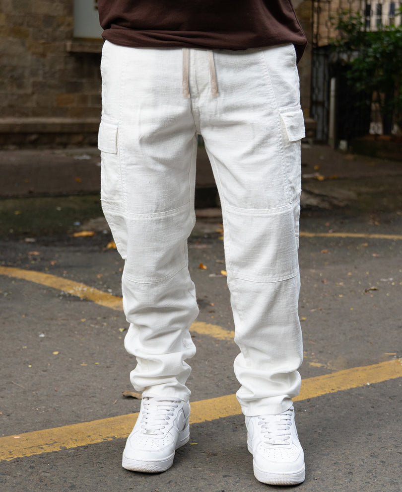 Off-White Cotton Cargo Pant.