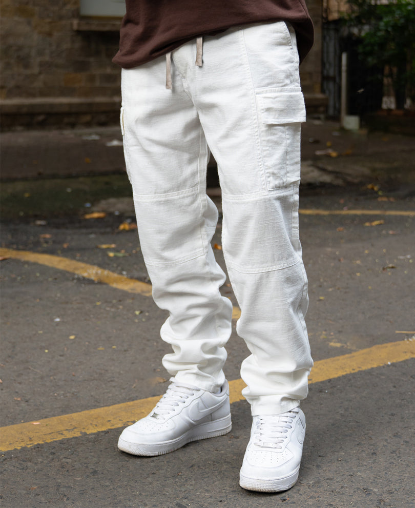 Off-White Cotton Cargo Pant.