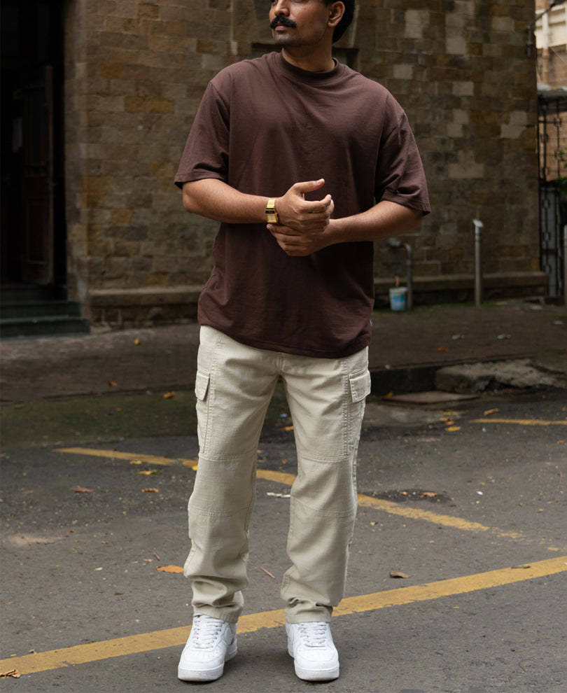 Light Beige Cotton Cargo Pant.