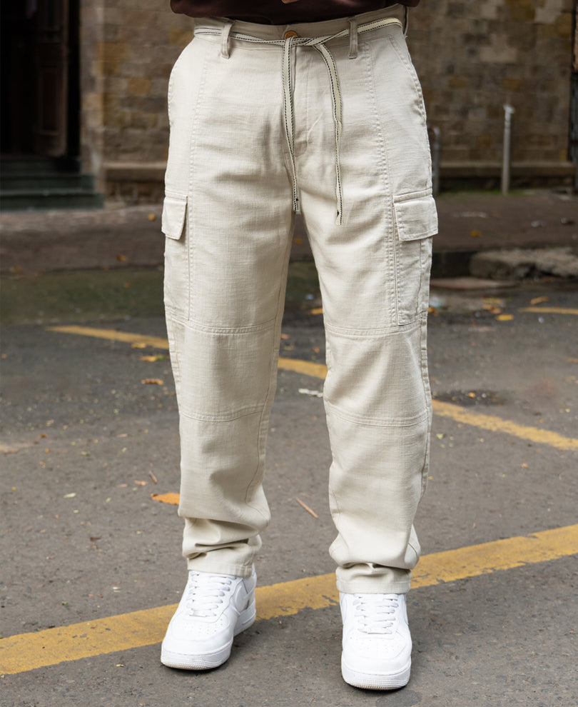 Light Beige Cotton Cargo Pant.