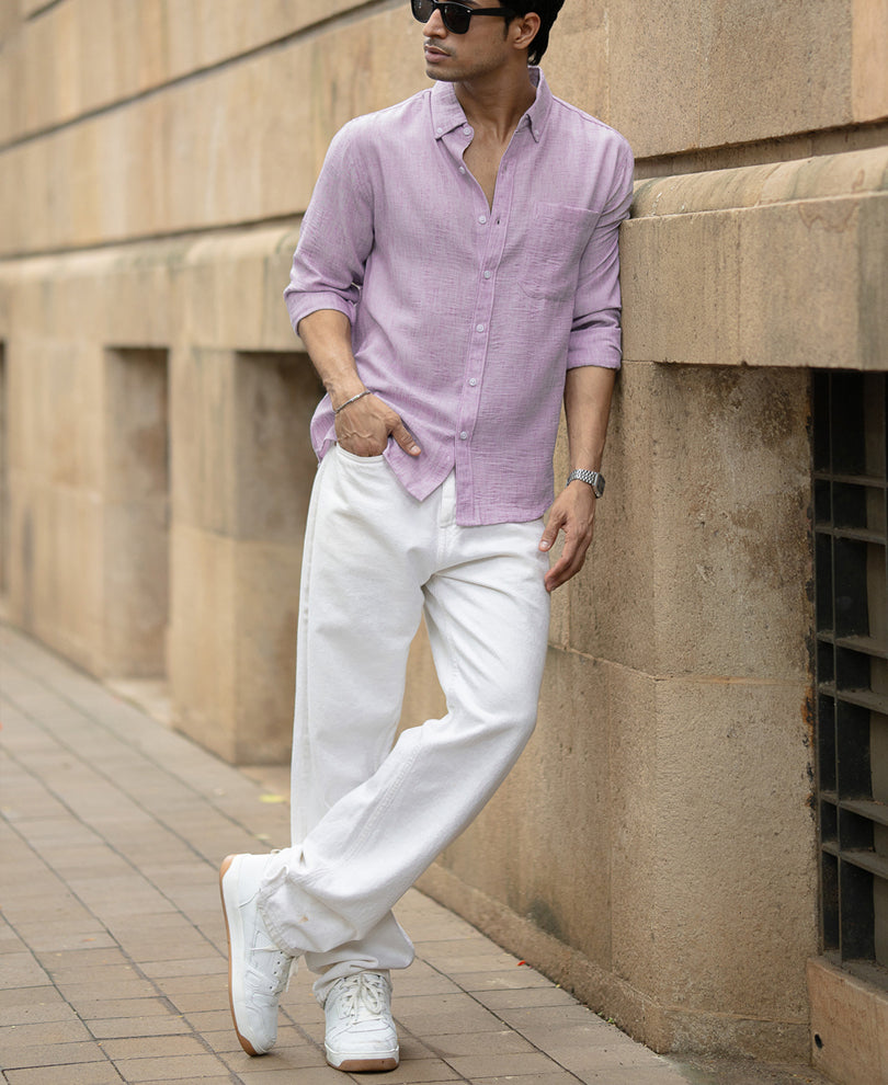 Lavender Slub Textured Shirt.