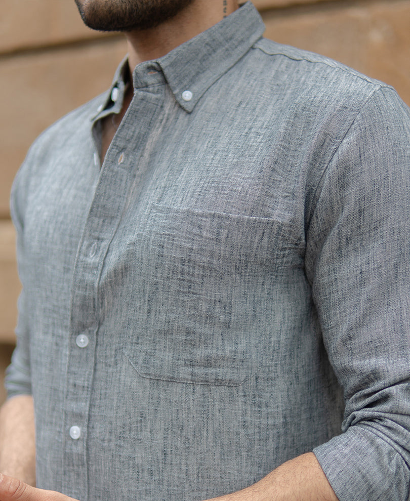 Light Grey Slub Textured Full Sleeves Shirt.