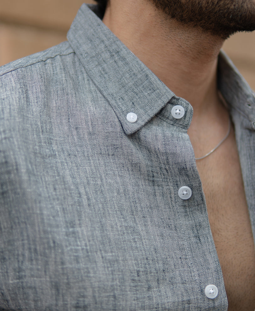 Light Grey Slub Textured Full Sleeves Shirt.