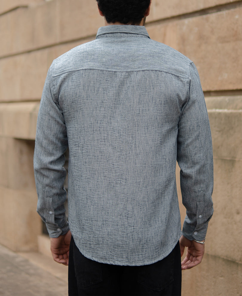 Light Grey Slub Textured Full Sleeves Shirt.