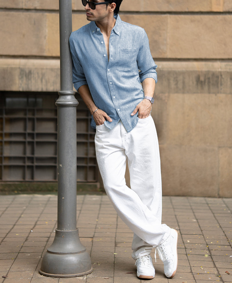 Light Grey Slub Textured Shirt.