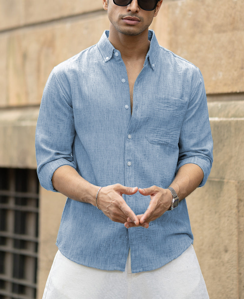 Light Grey Slub Textured Shirt.