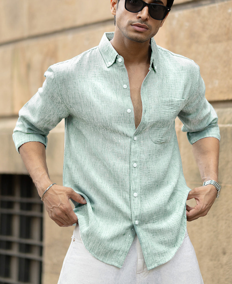 Green Slub Textured Shirt.