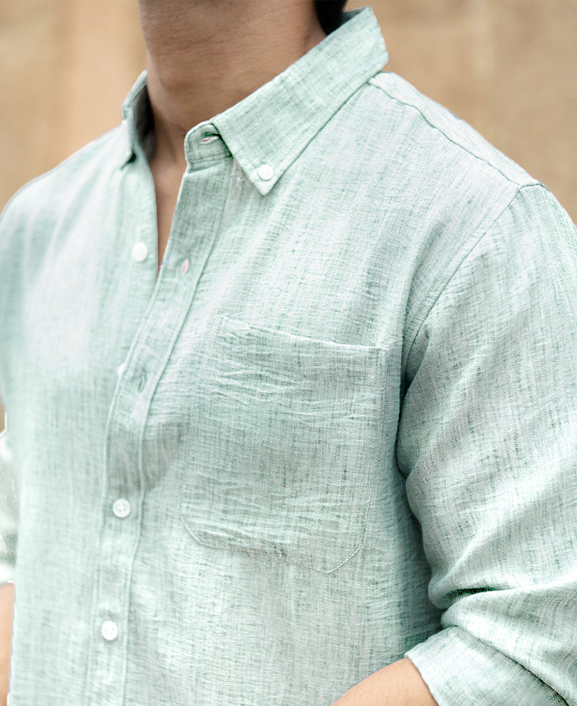 Green Slub Textured Shirt.