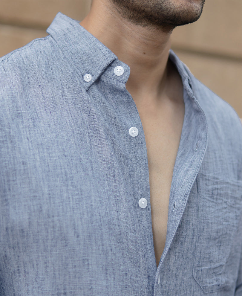 Dark Blue Slub Textured Shirt.