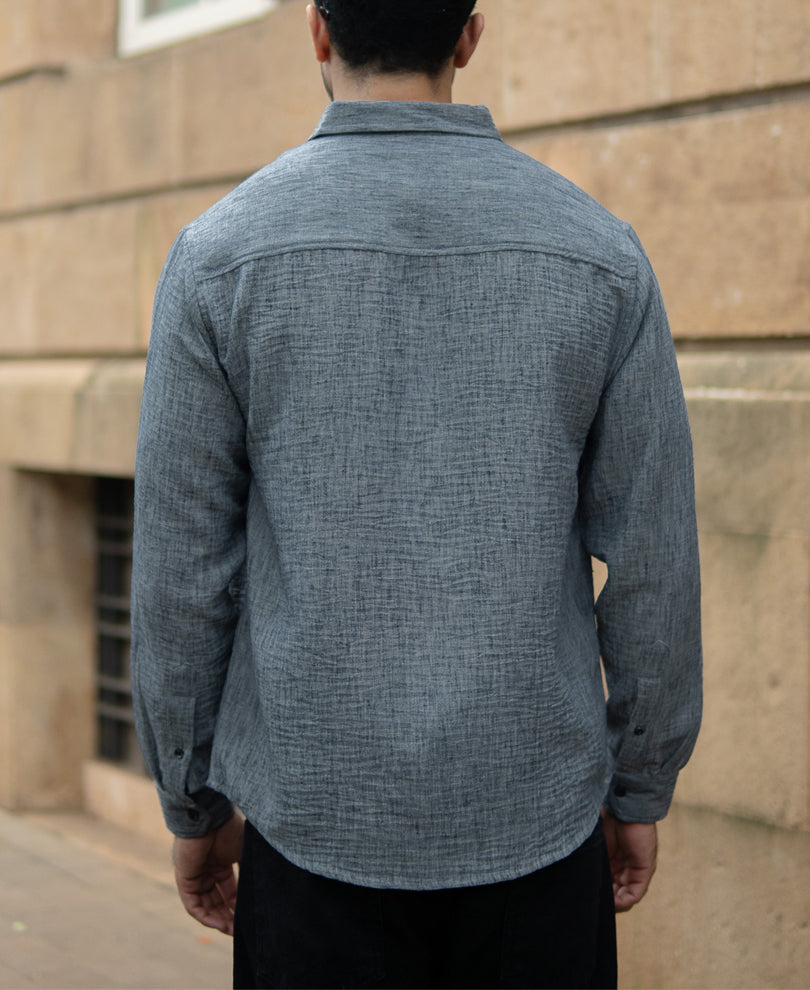 Dark Grey Slub Textured Shirt.