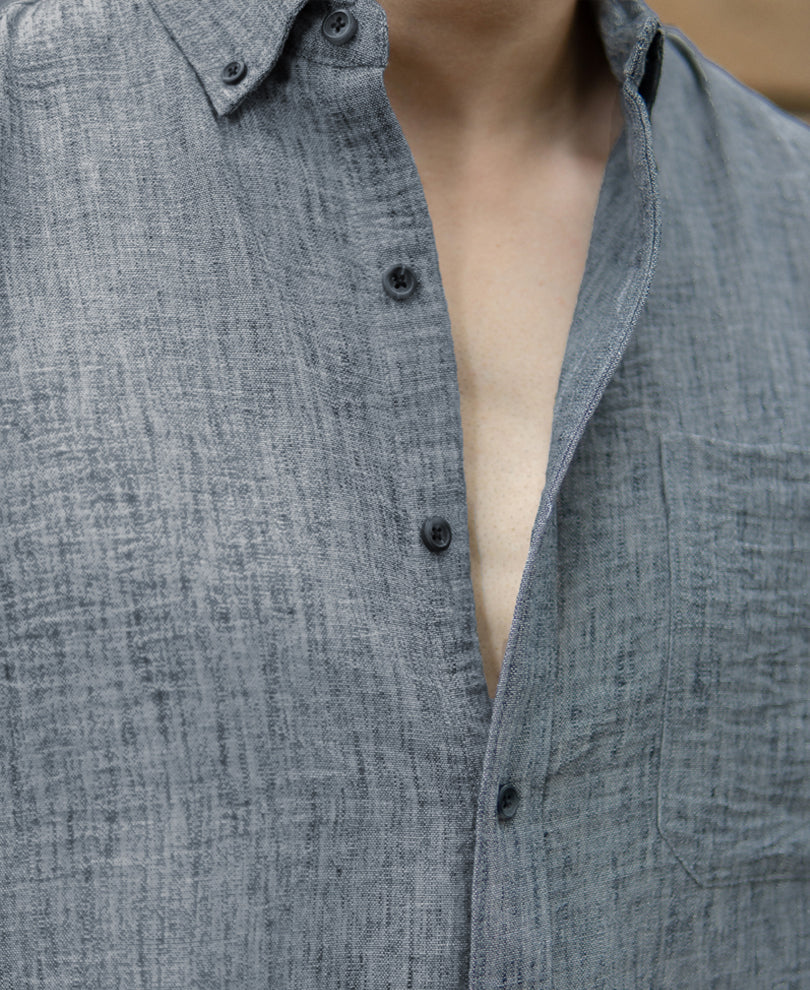 Dark Grey Slub Textured Shirt.