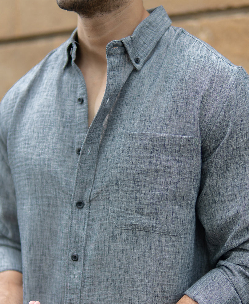 Dark Grey Slub Textured Shirt.