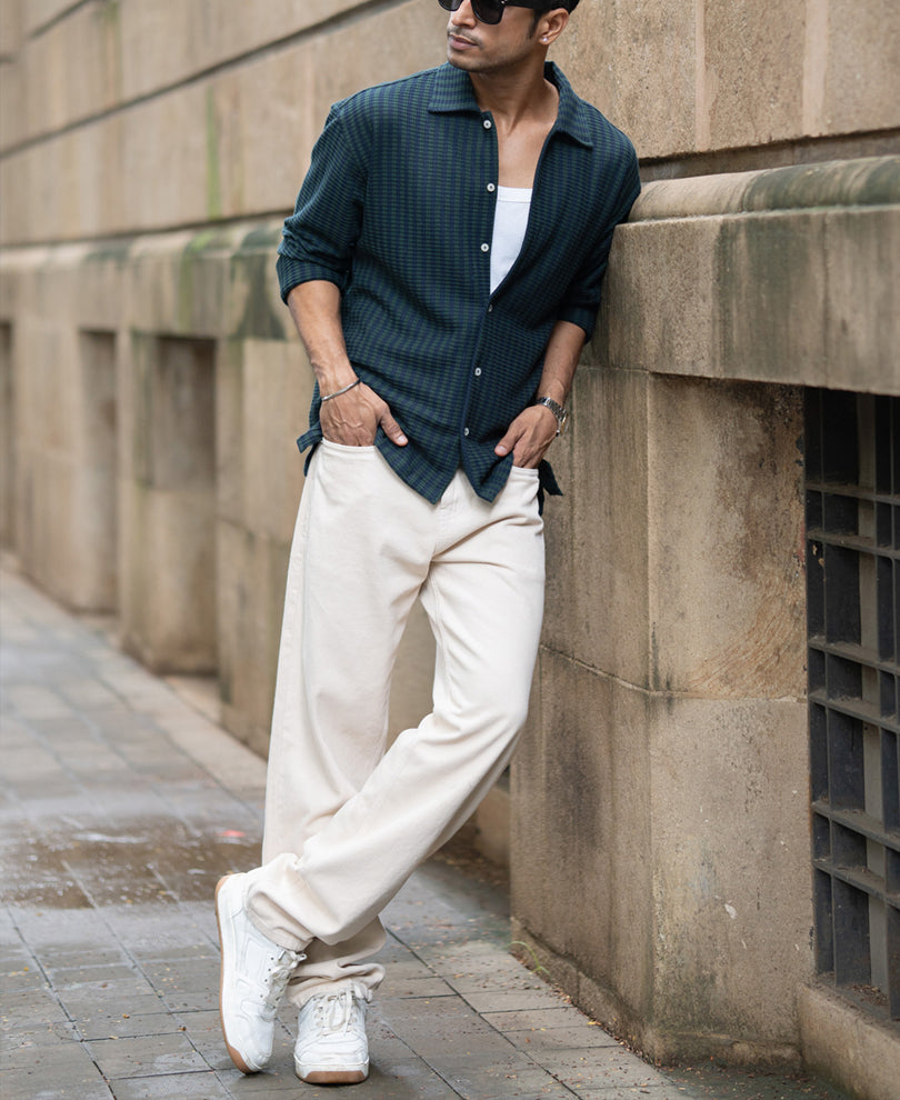 Navy And Pine Stripe Shirt.